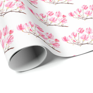 Pink Magnolia floral watercolor elegant Vintage Wrapping Paper