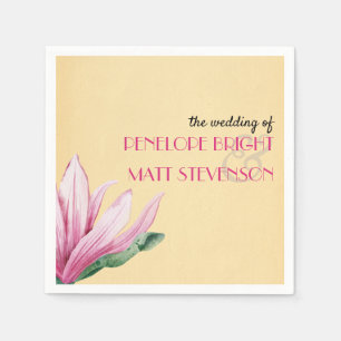 Pink Magnolia Flower Antique Monogram wedding Napkin
