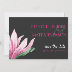 Pink Magnolia Flower Grey WEDDING SAVE THE DATE Invitation