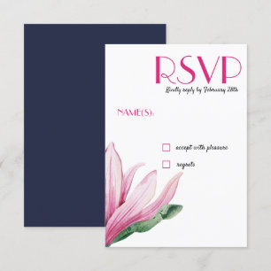 Pink Magnolia Flower in bloom   blue Wedding RSVP Invitation