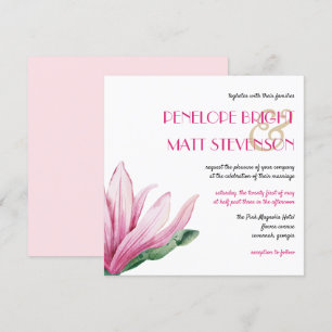 Pink Magnolia Flower In Bloom  Wedding Invitation