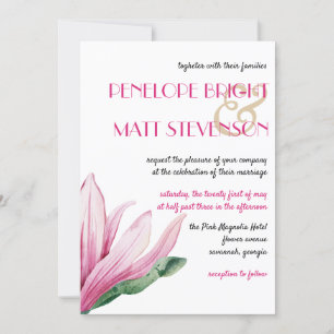 Pink Magnolia Flower in bloom Wedding Invitation