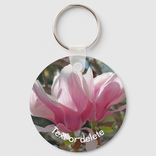 Pink Magnolia Flower Personalized Keychain (Front)