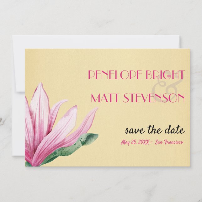 Pink Magnolia Flower SAVE THE DATE Invitation (Front)