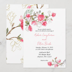 Pink Magnolia Flower wedding invitation, invites