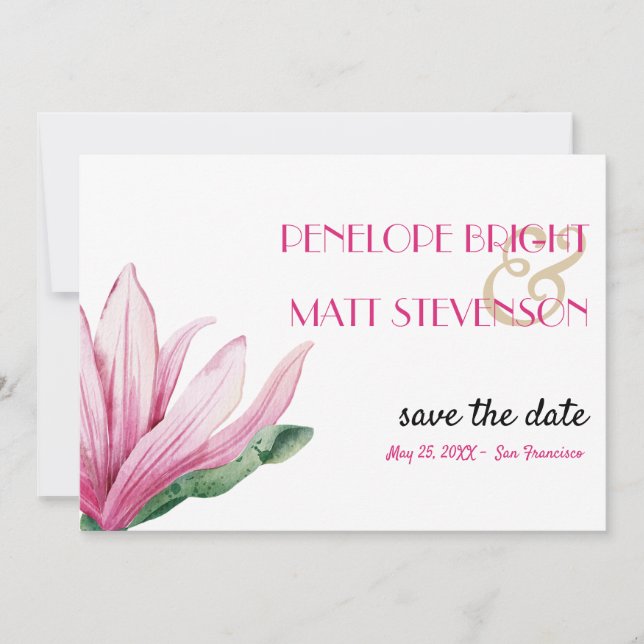 Pink Magnolia Flower WEDDING SAVE THE DATE Invitation (Front)