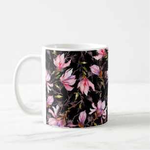 Pink magnolia flowers on a twig pattern coffee mug