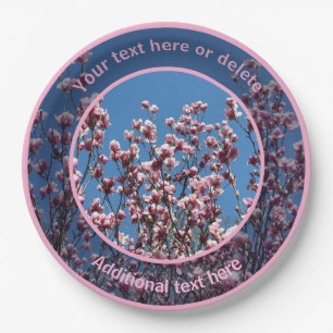 Pink Magnolia Flowers Personalized Party   Paper Plate