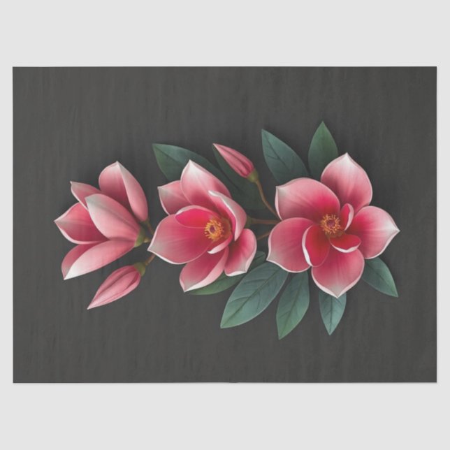 Pink Magnolia Flowers Tissue Paper (Front)