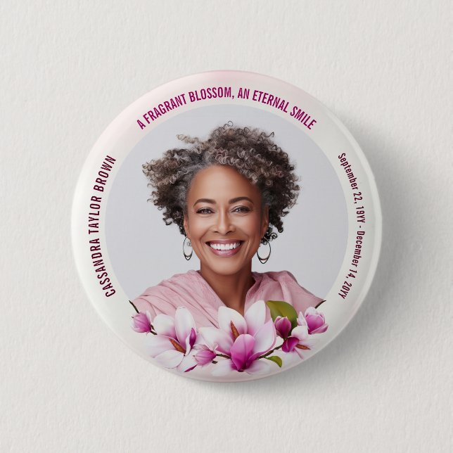 Pink Magnolia Funeral Photo 2 Inch Round Button (Front)