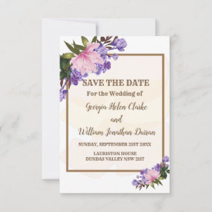 Pink Magnolia Lavender Floral Save The Date Invitation