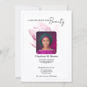 Pink Magnolia Minimal Memorial Design with Photo Invitation