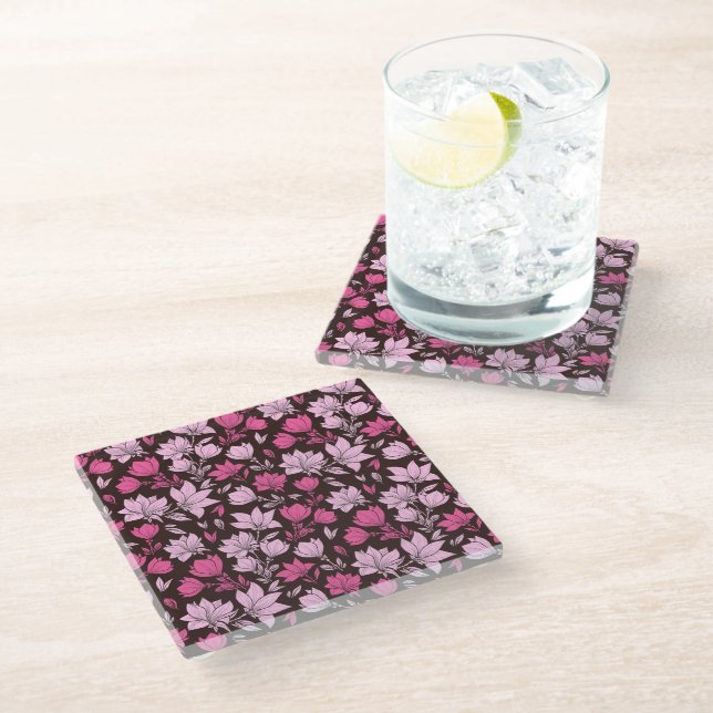 Pink Magnolia Pattern Coaster (Angled)