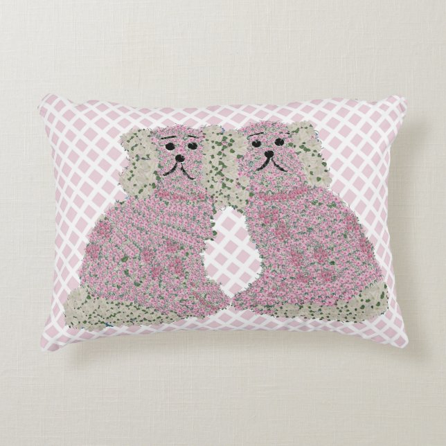 Pink Magnolia Staffordshire Dogs Roses Art Print Accent Pillow (Front)