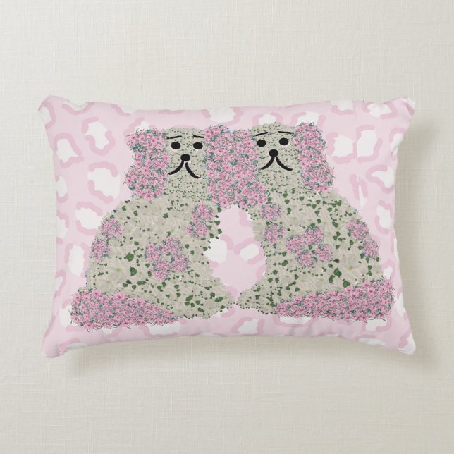 Pink Magnolia Staffordshire Dogs Roses Art Print Accent Pillow (Front)