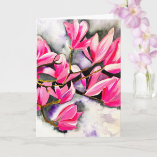 Pink Magnolia watercolor art Card
