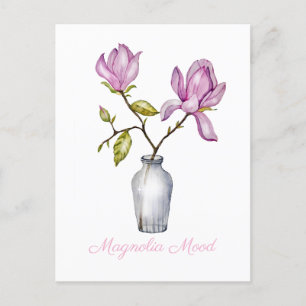 Pink Magnolia Watercolor Botanical Holiday Postcard