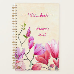 Pink Magnolia Watercolor Customize/Personalize  Planner