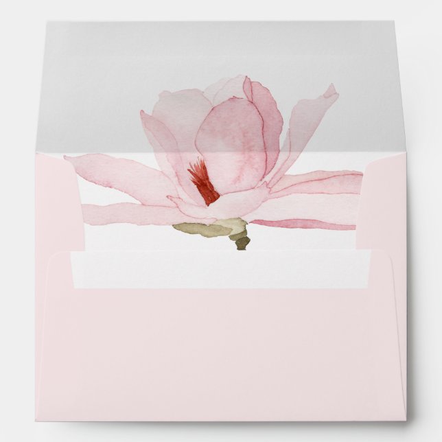Pink Magnolia Watercolor Floral Wedding Envelope (Back (Bottom))