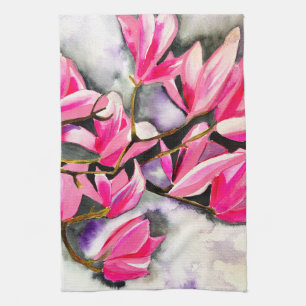 Pink Magnolia watercolor Kitchen Towel