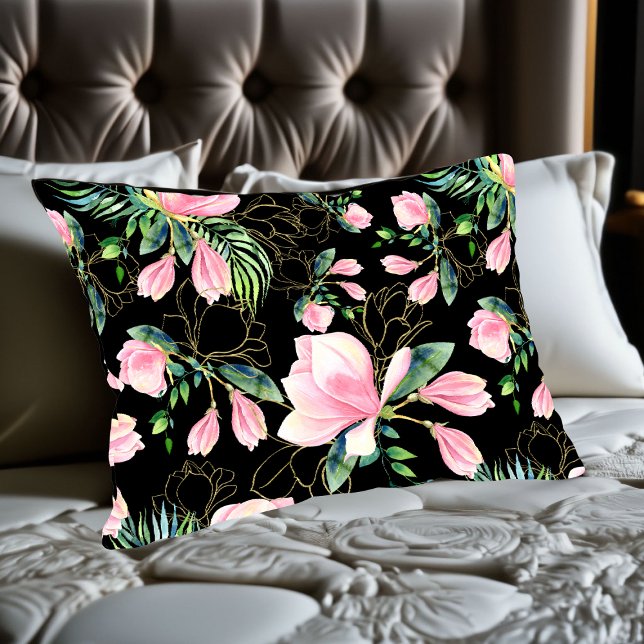 Pink Magnolia Watercolor Pattern  Pillowcase (Pink Magnolia Pillow Case)