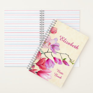 Pink Magnolia Watercolor Personalized Notebook