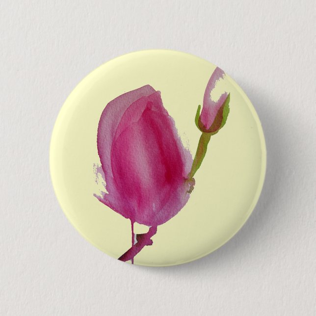 Pink Magnolia watercolour flower art 2 Inch Round Button (Front)
