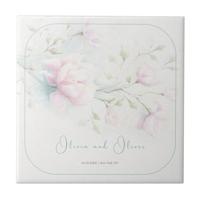 Pink Magnolia Wedding Tile (Front)