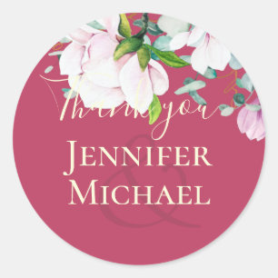 Pink Magnolia with Yellow Wedding Favour Gift Than Classic Round Sticker