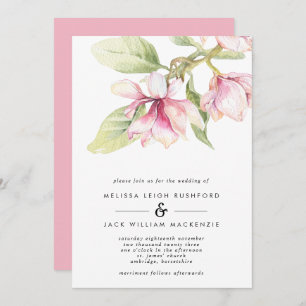 Pink Magnolias Floral Wedding Invitation