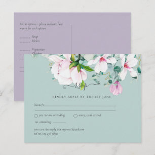 Pink Magnolias Lavender Eucalyptus Wedding rsvp Po Postcard