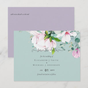 Pink Magnolias Lilac Eucalyptus Wedding Save Dates Postcard