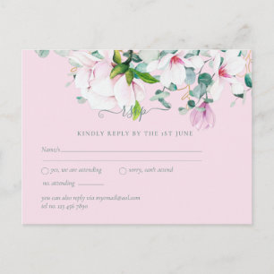 Pink Magnolias Sage Eucalyptus Wedding rsvp  Postc Postcard
