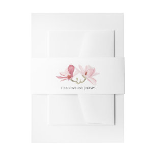 Pink Magnolias Watercolor Floral Wedding Invitation Belly Band