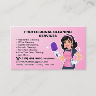 Pink Maid Janitorial Lady House Cleaning Service Business Card