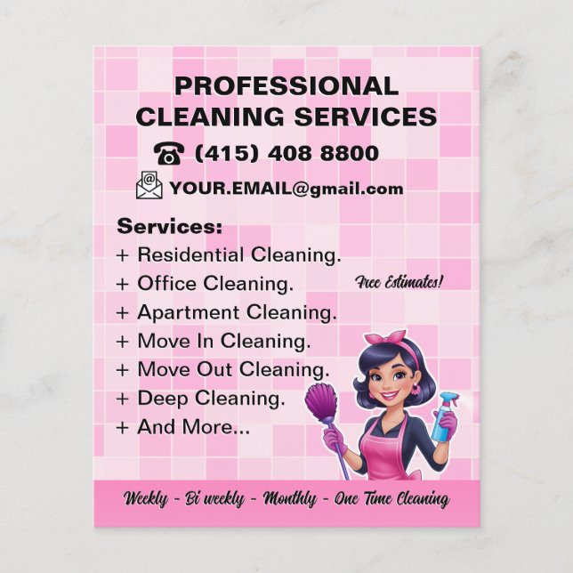 Pink Maid Janitorial Lady House Cleaning Service Flyer (Front)
