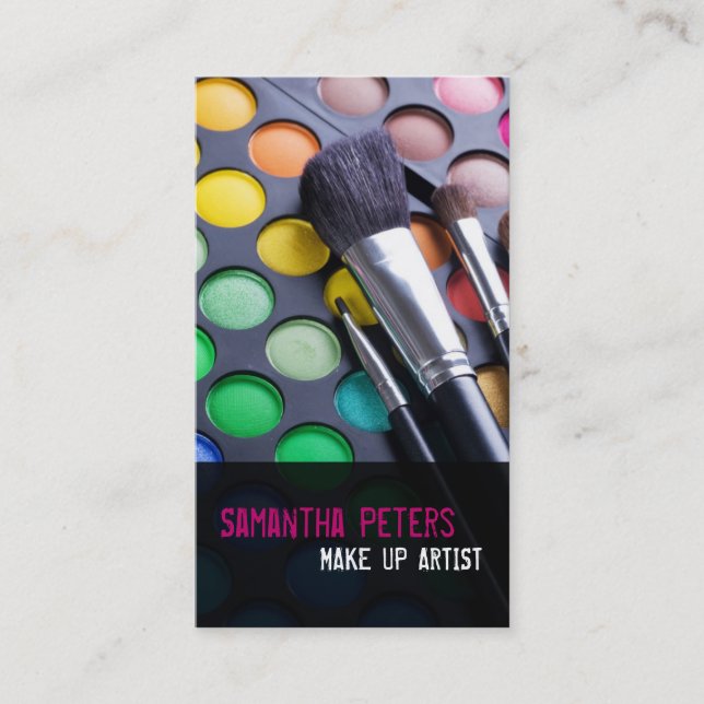 Pink Make Up Artist Palette Brush Business Card (Front)