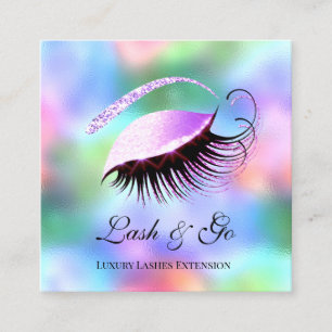 Pink Makeup Artist Eyelash  Extension Holographic Square Business Card