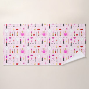 Pink Makeup Artist Glam Pattern Bath Towel Set