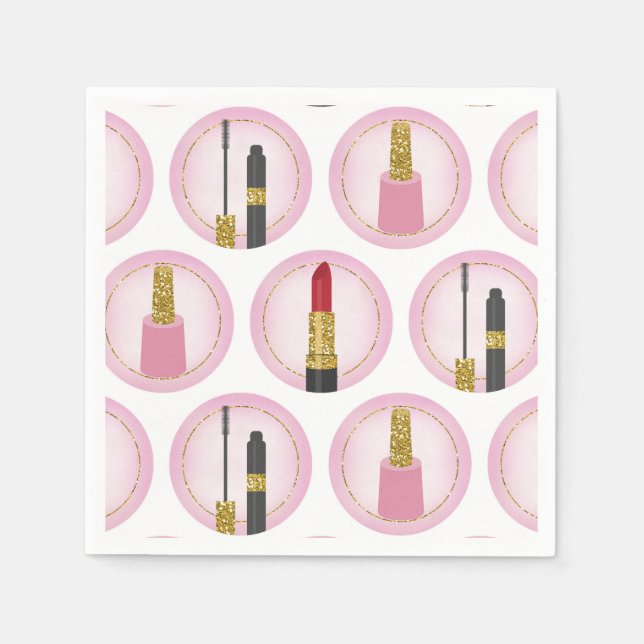 Pink Makeup Cosmetics Pattern Cosmetology Napkin (Front)