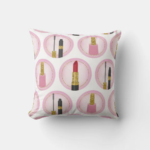 Pink Makeup Cosmetics Pattern Cosmetology Throw Pillow