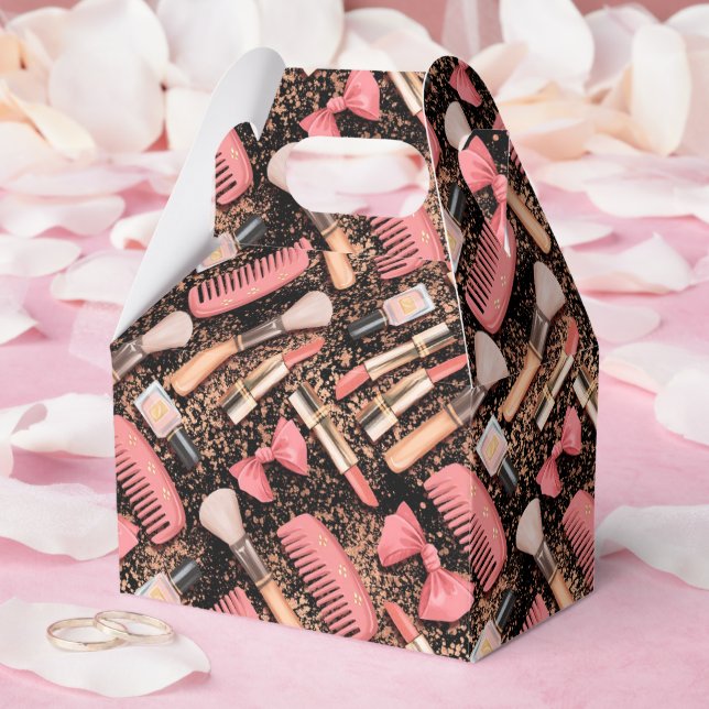Pink Makeup Cosmetics Pattern Glitter  Favor Box (Wedding)