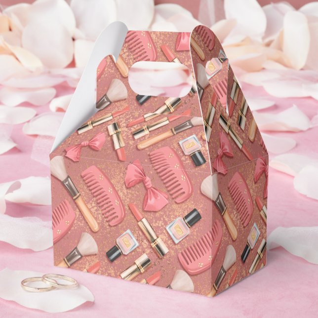 Pink Makeup Cosmetics Pattern Glitter  Favor Box (Wedding)