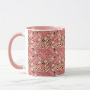 Pink Makeup Cosmetics Pattern Glitter Mug