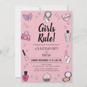 Pink Makeup Spa Slumber Party Birthday Invitation
