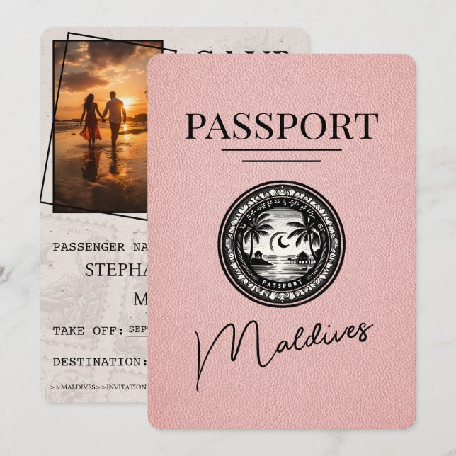 Pink Maldives Passport Save The Date (Front/Back)
