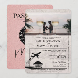Pink Maldives Passport Wedding Invitation