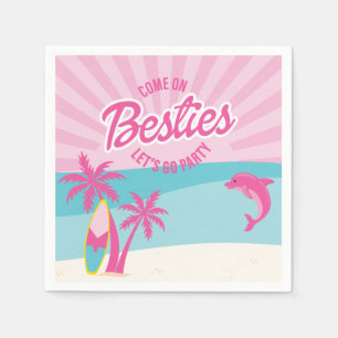 Pink Malibu Beach Palm Bestie Birthday Napkin