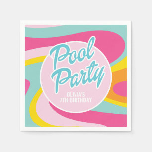 Pink Malibu Beach Palm Pool Party Birthday Napkin