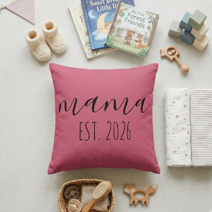 Pink Mama Est Year Minimalist Home Accent Throw Pillow